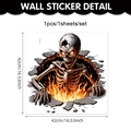 Detailed view of 3D Halloween wall sticker showing a scary skull rising from fiery cracks - Ground Crack Flame Skeleton Style (CT24Y11893T_R)