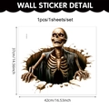 Detailed dimension drawing of 3D Halloween wall sticker featuring a realistic skull - Realistic Skeleton Leaning Out Hole Style (CT24Y11894T_R)