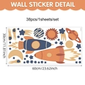 Space theme wall sticker set with rockets and planets, 30x60cm size with 38 stickers - 60*30cm