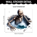3D Halloween wall sticker showing a skull rising from waves with 42x36cm dimensions - Skeleton Crawling from Hole Waves Style (UV24Y11896T_R)