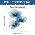 Autocollant floral aquarelle bleu avec dimensions pour décoration de salle de bain - 24x29cm / Fleurs à l'Aquarelle Bleues (UV24Y12054T_T)
