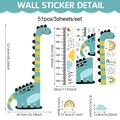 Sticker mural dinosaure pour toise d'enfants avec décorations de nuages et d'arc-en-ciel - Autocollant de Taille Dinosaure Dessin Animé (UV24Y12033T_R) / Ensemble de Trois Feuilles