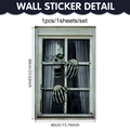 Halloween PVC window decal featuring a green-eyed skull peeking through a torn curtain - Green Eye Skull Style (UV24Y12049S_R)