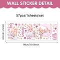 Detailed wall sticker set layout featuring 57 cute bunnies and stars on a 90x30cm sheet - Cartoon Rabbit And Moon Pattern (UV8LCZ90110T_R) / 90*30cm