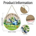 Round wooden camper sign with Happy Summer text and hemp rope, 11.41 inch diameter - Cartoon Camping Pattern (M24Y51007_Q)