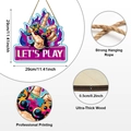 Wooden game room wall decor with Let's Play text and gamepad design, 29x29cm - Let's Play Game Controller Pattern (Y24Y51042_Q)