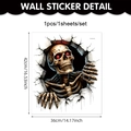 Adesivo murale 3D per Halloween con scheletro dagli occhi rossi effetto muro rotto - Stile Scheletro Occhio Rosso in Uscita (CT24Y11891T_R)