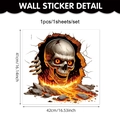 3D Halloween wall sticker featuring a skull with glowing red eyes and lava detail - Magma Rubble Red Eye Skeleton Style (CT24Y11892T_R)