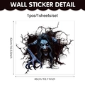 3D Halloween wall decal featuring a scary zombie female ghost from a cracked wall - Wraith Monster Leaning Out Breaking Wall Style (CT24Y11883T_R)