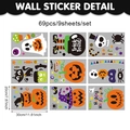 Lot de 9 stickers Halloween avec 69 motifs de citrouilles, fantômes et squelettes - Ensemble de Motifs de Dessins Animés d'Halloween (UV24Y12295S_T) / 20*30cm