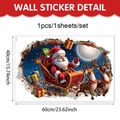Detail van 3D kerstmuursticker met kerstman en rendier afmetingen circa 60x40cm groot - 60x40cm / Kerstman En Rendier (UV24Y12636T_R)