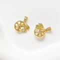 Detail showing two hollow gold-plated rabbit wheel charms for DIY jewelry making - 18K Gold Rabbit Style