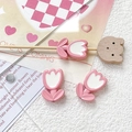 Detailansicht der rosa und weißen Tulpenperlen aus Harz für DIY-Schmuck und Bastelarbeiten - Rosa Weiß (8# Einzelpreis)