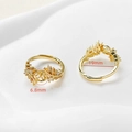 Detail of 14k gold-plated leaf ring setting with size markings and zircon accents - 18k Gold Leaf Style