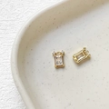 Macro shot of 14k gold plated rectangular pendants with sparkling zircon crystal detail - Crown Rectangle Zircon (1#) / 18K Gold