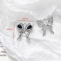 Detail of 20mm silver butterfly charm with black stones and top loop for DIY jewelry - Silver Black Butterfly Pendant (2#)