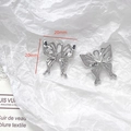 Macro view of silver butterfly charms with clear zircons, front and back 20mm detail - Clear Zirconia Butterfly Pendant (3#)