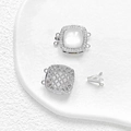 Square box clasp in 14k gold-plated copper with white mother of pearl and zircon stones - White Gold