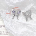 Macro view of 20mm silver butterfly charms with purple crystal teardrop inlays - Purple Zirconia Butterfly Pendant (4#)