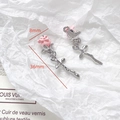 Macro shot of 36mm pink rose charms with silver stems and 8mm flower detail - Pink Rose Long Charm Pendant (11#)