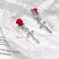 Macro detail of red rose drop earrings with dimensions 8mm diameter and 36mm length - Red Rose Long Charm Pendant (13#)