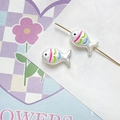 Detail of hand-painted fish beads in pearl white with colorful stripes for DIY jewelry making - White Style (1#)