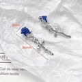 Detail of blue rose floral charms with silver stems and 36mm length measurements - Blue Rose Long Charm Pendant (14#)