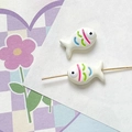 Macro shot of colorful hand-painted ceramic fish beads on a metal pin for DIY jewelry - Cream White Style (2#)