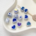 Close-up of light blue acrylic heart beads with aurora effect for DIY jewelry making - Universal Specification / Aurora Lt Blue Dk Blue Heart (3#)