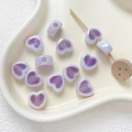 Close-up of lavender pearlescent heart-shaped acrylic beads for DIY jewelry making - Universal Specification / Aurora Purple (5#)