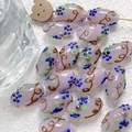 Macro di perline di vetro lavanda dipinte a mano con motivi floreali dorati per gioielli DIY - Floreale Viola Chiaro (2#Prezzo Singolo)