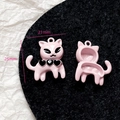 Rosa Katzenanhänger für DIY-Schmuck, 21 mm x 25 mm mit Herz-Halsband und Gravur - Rosa Herz Katze (11#)