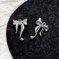 Silberner Schleifenanhänger mit Kristallen, 16x25mm, für DIY-Schmuck und Ketten - Silber Strass Schleife (23#)