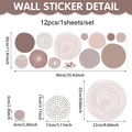 Detail view of 12pcs bohemian geometric circle wall stickers with size dimensions - Morandi Geometric Circles Style (CT24Y12739T_R) / 90*30cm
