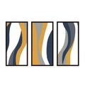 Dreiteiliges geometrisches Wandbild-Set mit gelben und blauen Wellenlinien - Wellenförmiges Liniendesign (Y24Y51202_Q)