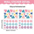 Dettaglio set di 4 fogli adesivi murali con cuori e fiori colorati, formato 30x20cm - Cuore Fiore Macaron (CT50834T_T) / 20*30cm