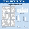 Kerstmuursticker set met witte dennenbomen en sneeuwvlokken inclusief afmetingen - UV24Y12711S_T (9 Vellen)