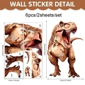 Vue détaillée des composants du grand sticker mural dinosaure 3D et dimensions finales - Style Tyrannosaure Rex (CT8CZW30070T_R) / Grand Ensemble de Deux Feuilles