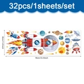 Weltraum Wandaufkleber mit Raketen und Planeten für Kinderzimmer Deko 32tlg 90x30cm - Rakete Komet Und Multi-Himmelsraum Stil (CT24Y11046J_R) / 90x30cm