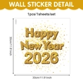 Detailed view of Happy New Year 2026 wall sticker with gold glitter lettering and stars - 30*30cm / Gold Glitter Style (UV26Y80018S_T)