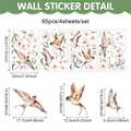 Set de 65 pegatinas de pared de colibríes y flores en acuarela con 4 hojas decorativas - Estilo Ave de Primavera y Hojas (UV24Y12850T_T) / 20x30cm
