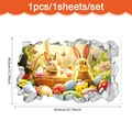 Dettaglio adesivo murale 3D con coniglietti pasquali e uova con misure del prodotto - 64*40cm / Stile Cesto Doppio Coniglio (UV24Y11426T_R)