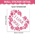 Herzaufkleber mit rosa Rosen und Text I LOVE YOU inklusive Größenangabe 30x30cm - I LOVE YOU Schriftzug Rose Herz (CT24Y12924AT_T) / 30x30cm