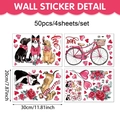 Detail view of 50pcs Valentine's Day wall stickers featuring dogs, cats and red hearts - 20*30cm / Cute Pets Valentine Theme (UV8ZWL80266T_T)