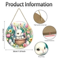 Detail of 11.81-inch round Easter wood sign showing hemp rope and HD printing quality - Bunny in Basket Style (M24Y51281_Q)