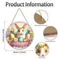 Macro detail of Easter round wooden plaque showing HD printing and hemp rope texture - Bunny with Floral Wreath Style (M24Y51279_Q)