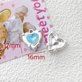 Detailed view of sky blue heart pendant with silver border and 17mm size dimensions - Sky Blue Heart Style