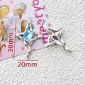 Detailed view of silver star charms with blue crystal inlay, 30mm x 20mm dimensions - Sky Blue Rectangular Star Style