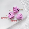 Macro detail of 12mm x 13mm pink ghost charm showing glossy finish and DIY dimensions - Pink Ghost with Hat Bead (13x12mm)