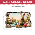 3D Easter bunny wall sticker with cracked wall effect and colorful eggs 61x40cm - Double Rabbit Sky Background Style (UV24Y11468T_R)